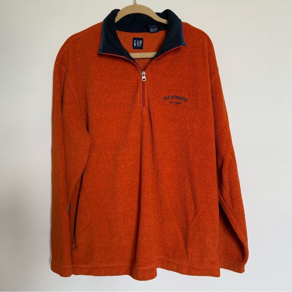 Vintage Gap Athletic Sweater Orange 1/4 Zip Pullover Embroidered Logo Size Large